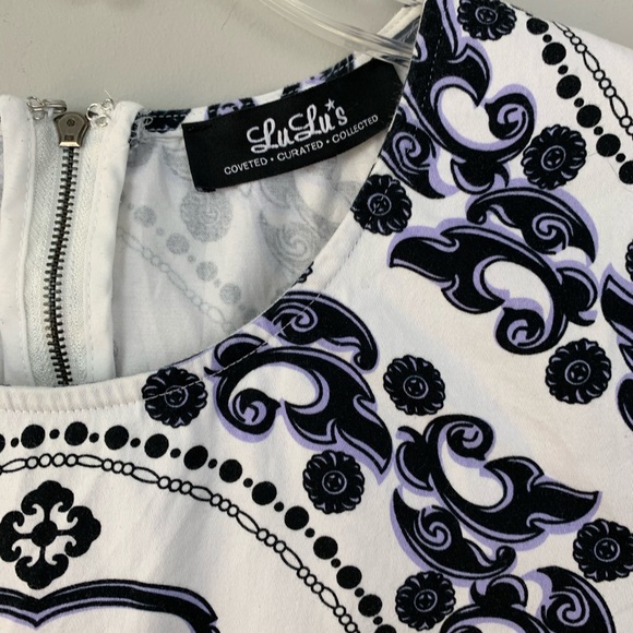 Lulus fit and flare dress- black white purple - Picture 2 of 8